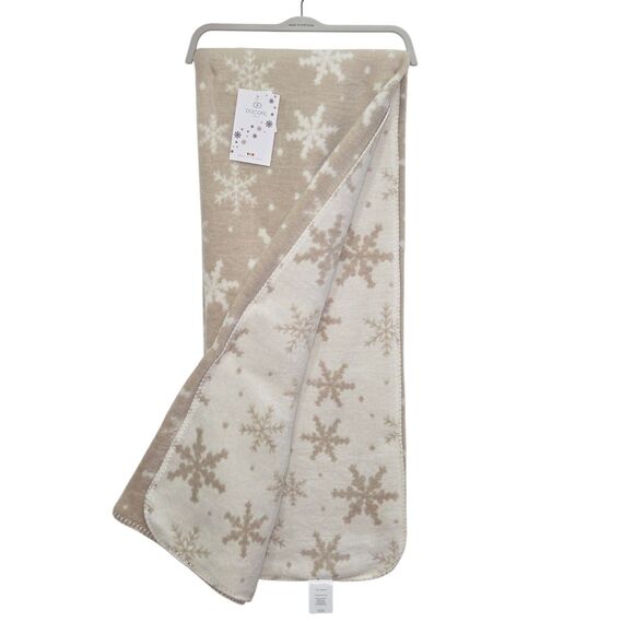 Docofil Reversible Ivory Tan Snowflakes Throw Blanket 51x67 Made in Portugal - Picture 4 of 11